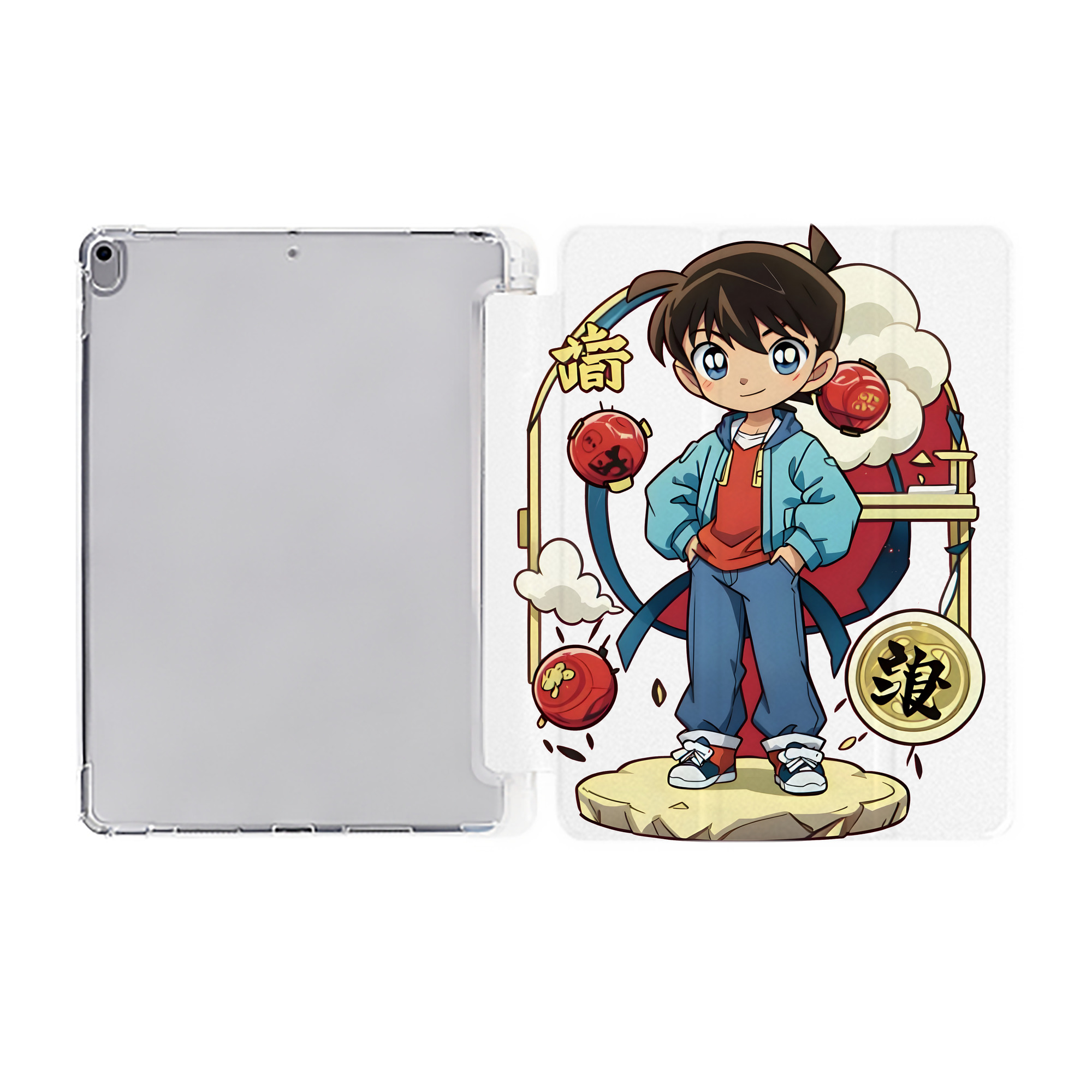 （画像用） 名探偵コナン 江戸川 コナン Detective Conan Conan Edogawa IPad ケース ペン収納付き 三つ折りスタンド PUレザー×シリコン 対応機種9.5/10.5/10.9インチ